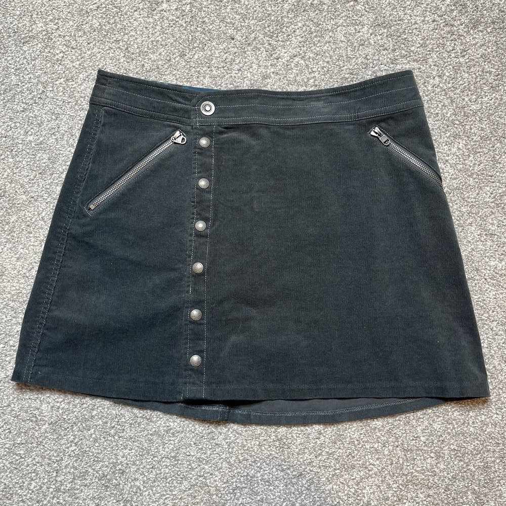 Kuhl Side Button Down Corduroy Skirt 8 Charcoal Y2K Preppy Winter Boho Casual